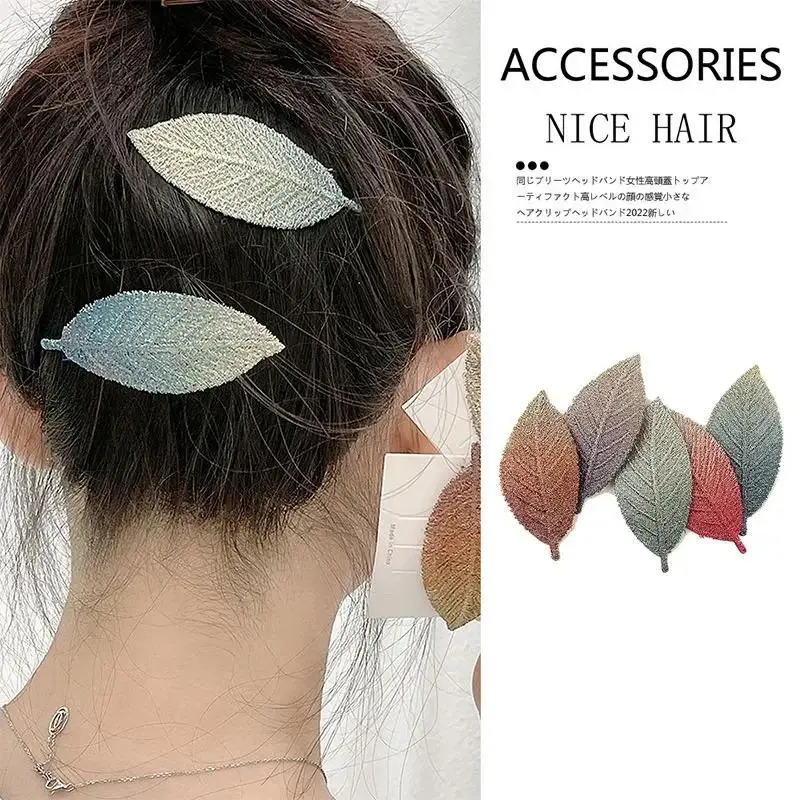 Elegant Gradient Imitation Leaf Hair Clip Realistic Embroidered Leaves Hairpin Fashion Jewelry Hair Accessories for Women Girls, 100% Brand New, 1 * Hair Clip