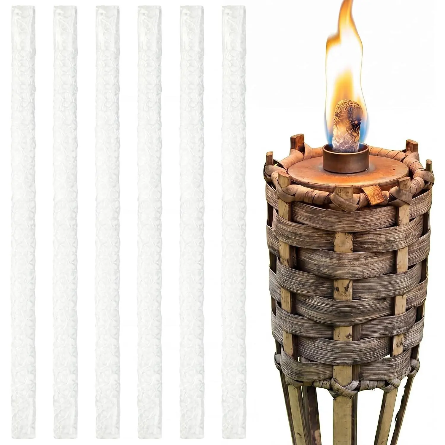 6 Pcs 16 Inch Long Life Torch Wick Replacement Ceramic Fiber Replacement Wicks for Torches Citronella Torches Oil Lamps Outdoor Garden Party