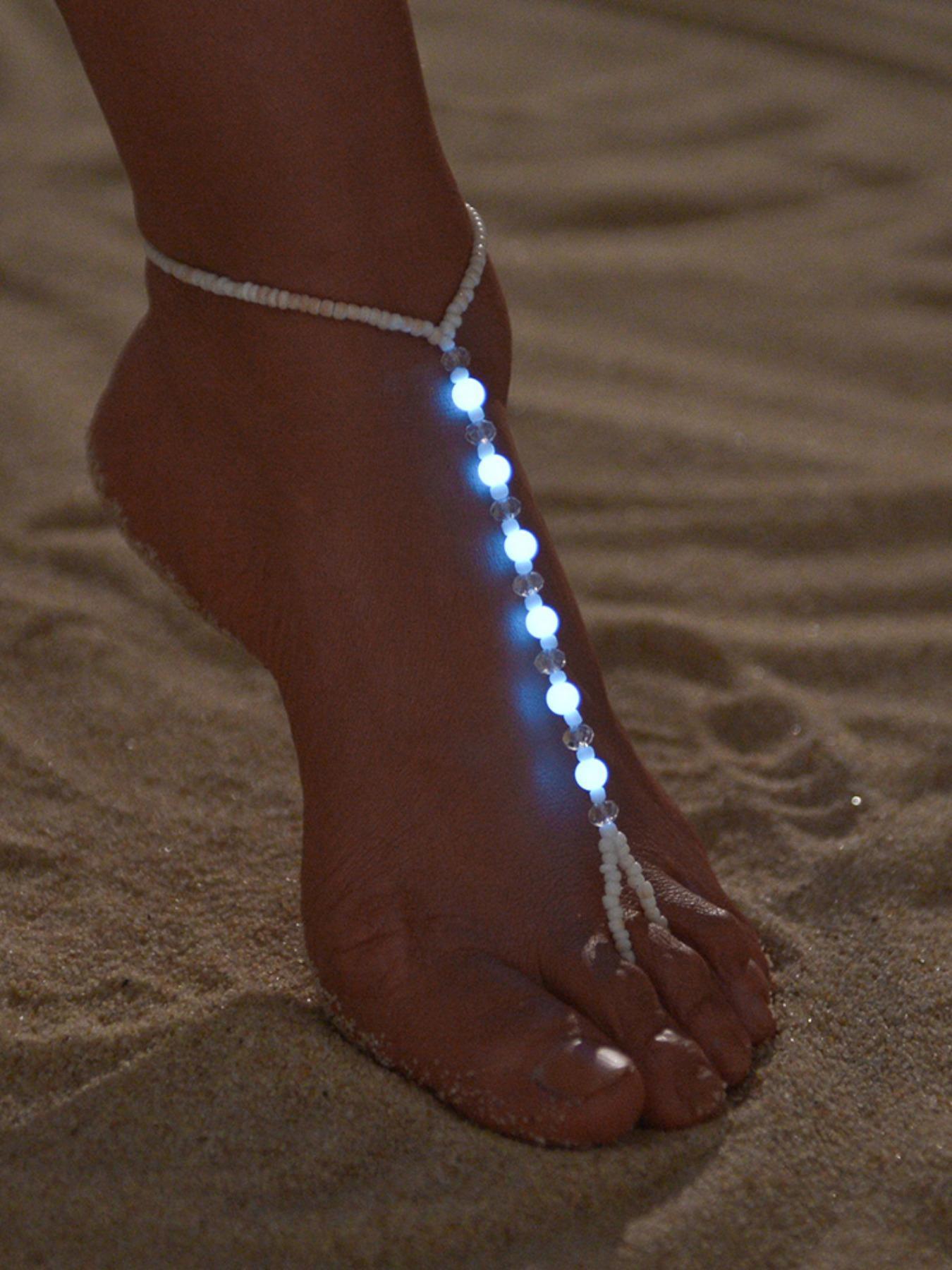 Boho Style Glow in The Dark Beaded Anklet, Lightweight Personality Tiered Ring Linked Design Anklet for Wear, Fashionable Adjustable Anklet, Women Gifts, Boho Style Jewelry, Trendy Jewelry, Layered Anklet