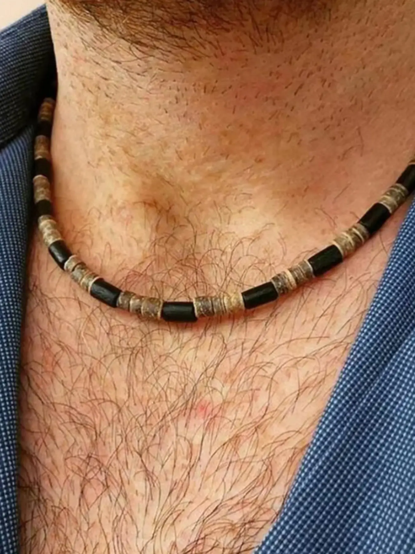 New Summer Beach Bohemian Wood Slice Coconut Shell Necklace, Men's Surf Necklace, Simple Tribal Stainless Steel Necklace