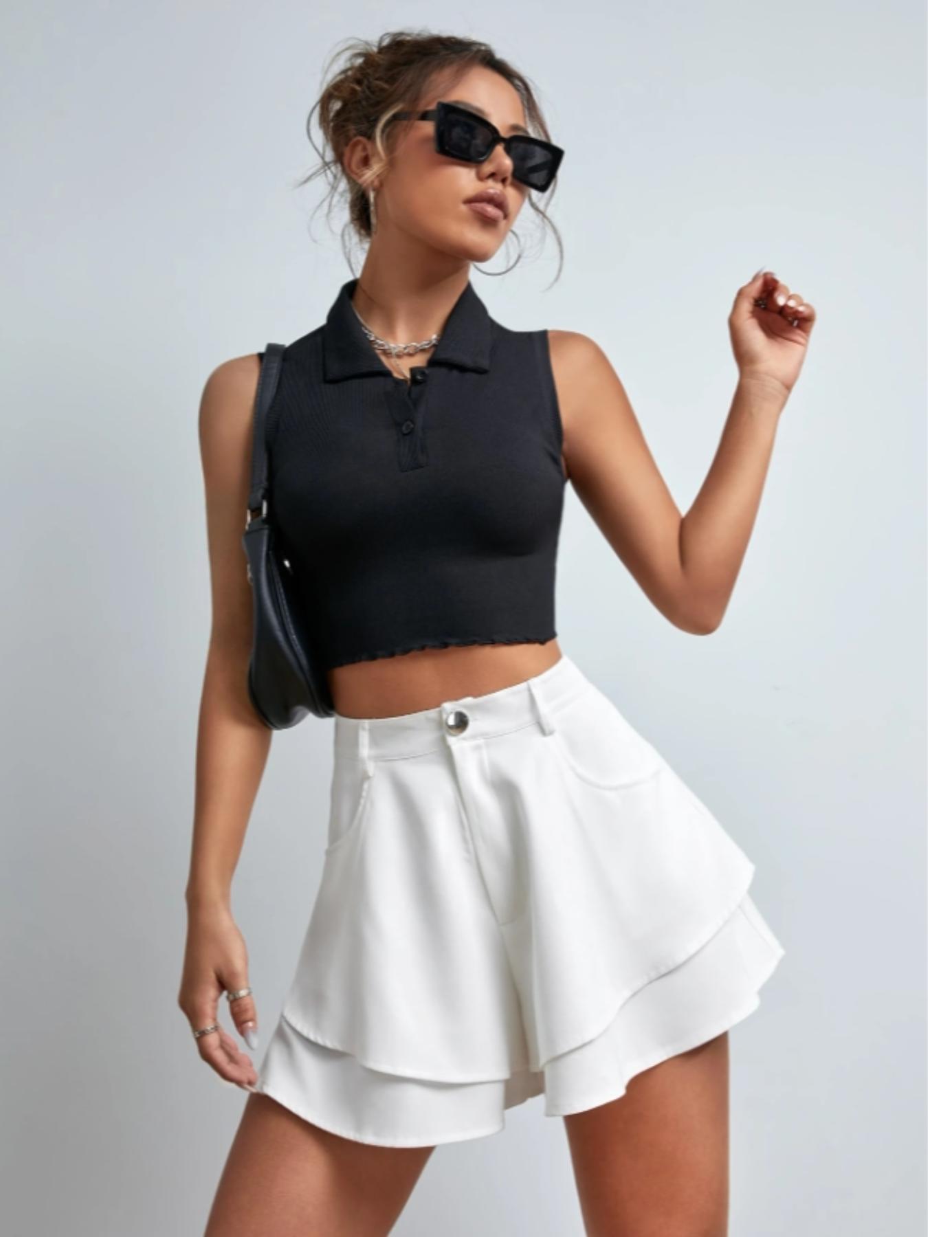 Women's Plain Woven Layered Hem Shorts, Casual Chic Fashion Fitted Shorts for Daily Outdoor Wear, Ladies Bottoms for Summer