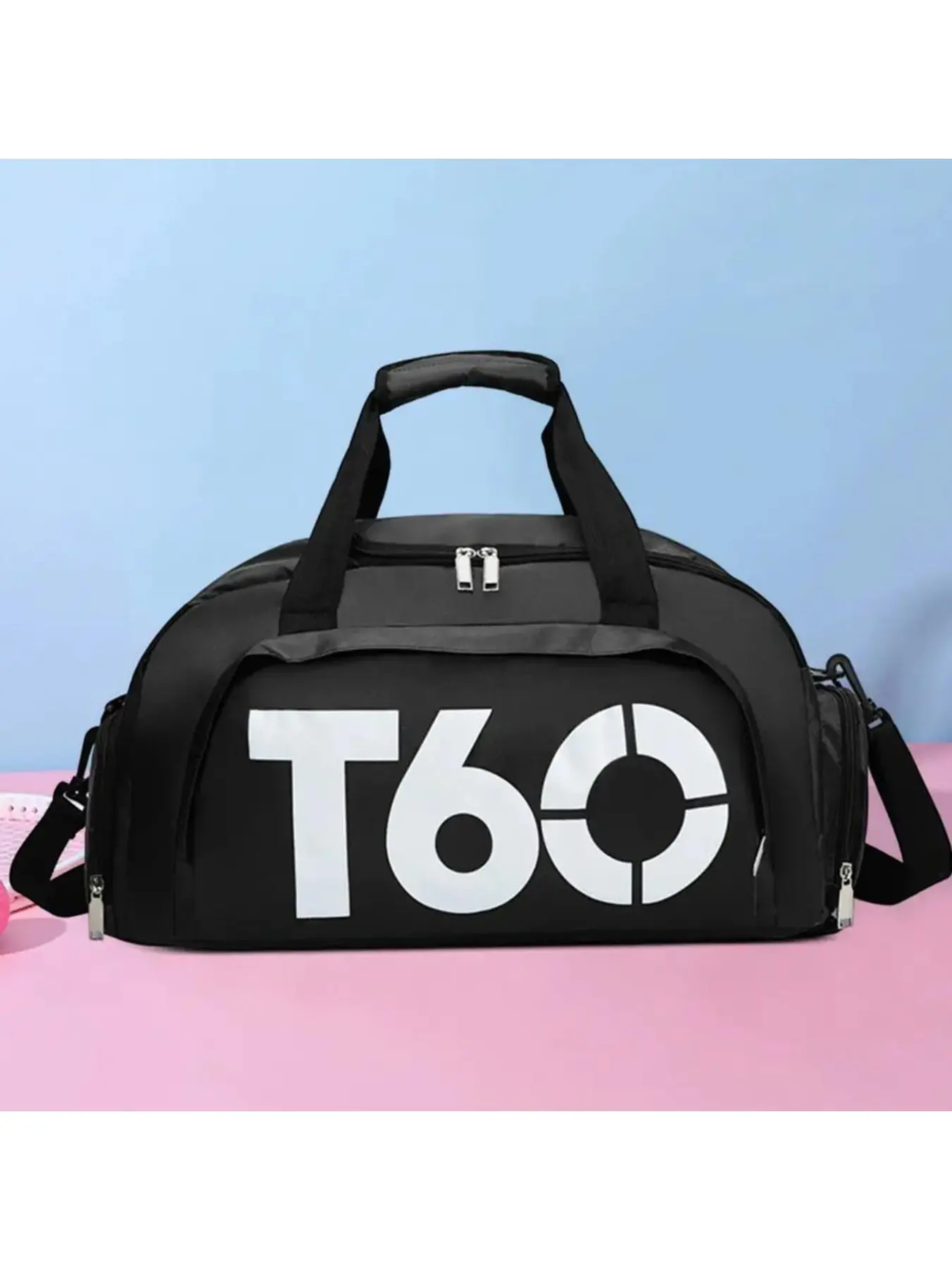 T60 Printed Sports Duffle Bag, Large Capacity Gym Bag with Shoe Compartment, Waterproof Travel Weekender Bag
