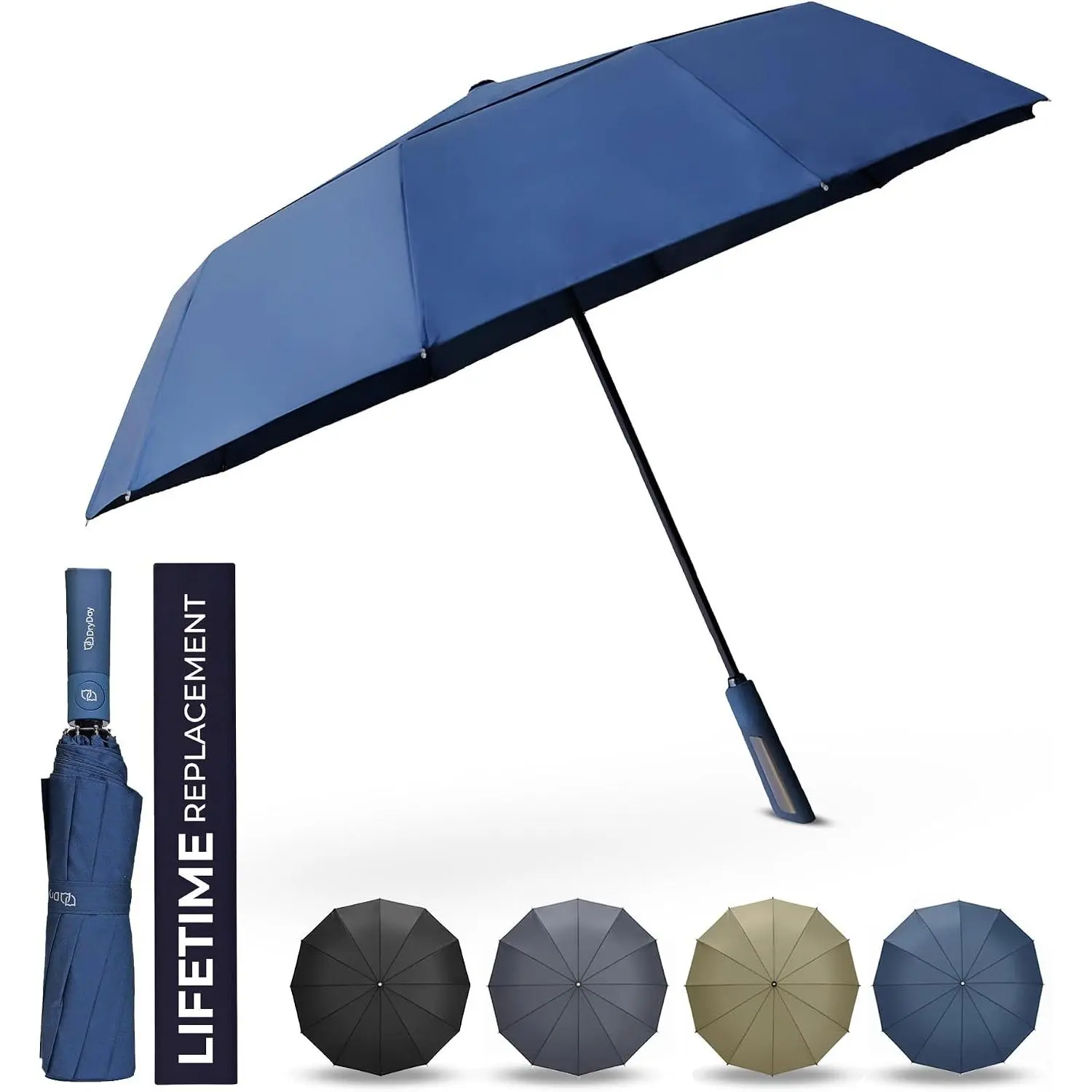 Windproof Travel Umbrella, Double Canopy, 10 Alum Ribs | Windproof & , Auto Open/Close, Compact Design,  Grip