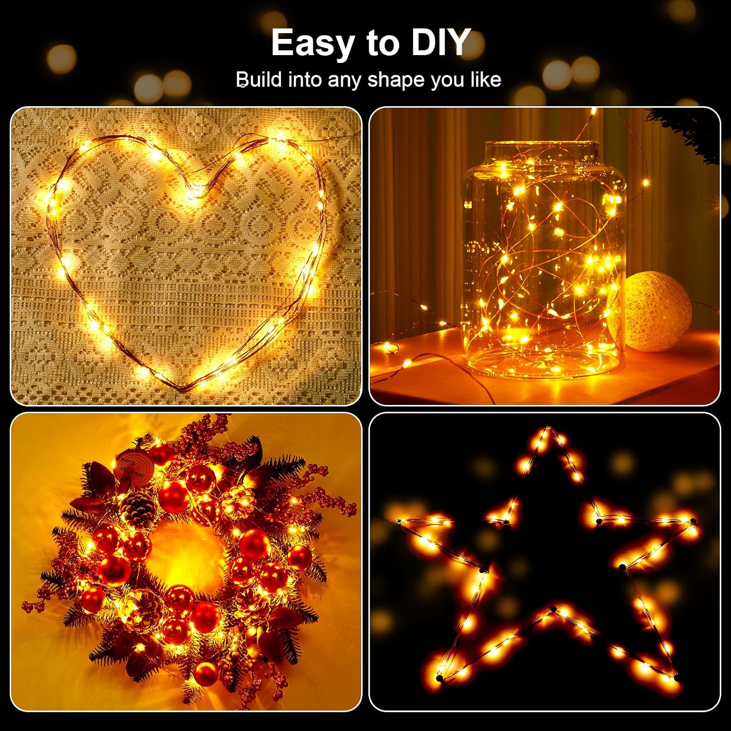 1 Pack 16.4ft  Operated String Lights with Timer, Warm White with Synchronized Twinkle Mode, Fairy Lights  , 50 LEDs, Idea for Christmas Bedroom Party Wedding