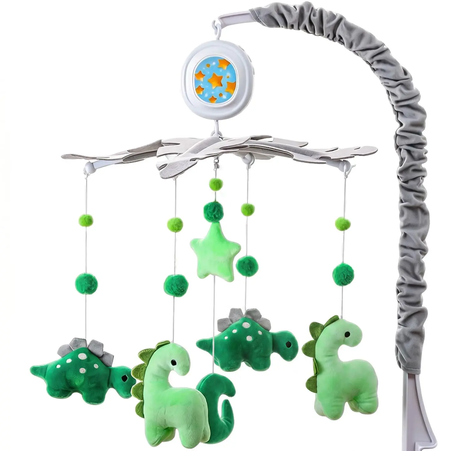 Dinoasur Baby Crib Mobile for Boys with Music Box (100+ Lullabies) | Rotating Plush Crib Toy with Starry Light Projector. Sweet Nursery Soothing Toy, Ideal Newborn Baby Shower Gift.