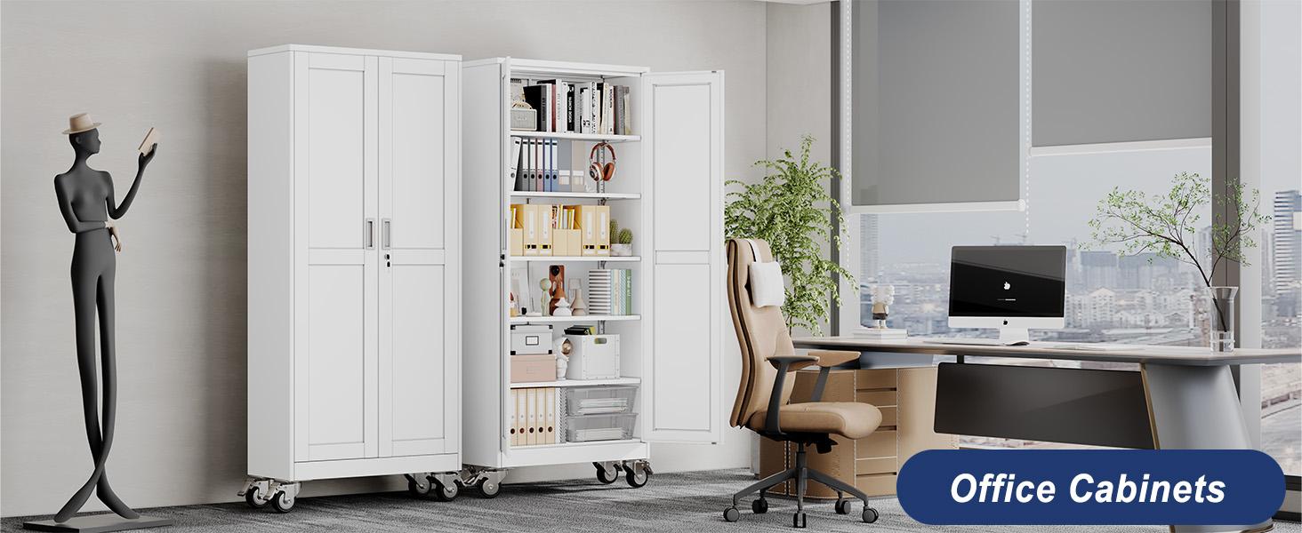 GEITIN 75" Tall Metal Garage Storage Cabinet with Wheels & Locking Doors, 5 Adjustable Shelves, Heavy Duty Steel Tool Cabinet for Garage, Home, Office, Shop