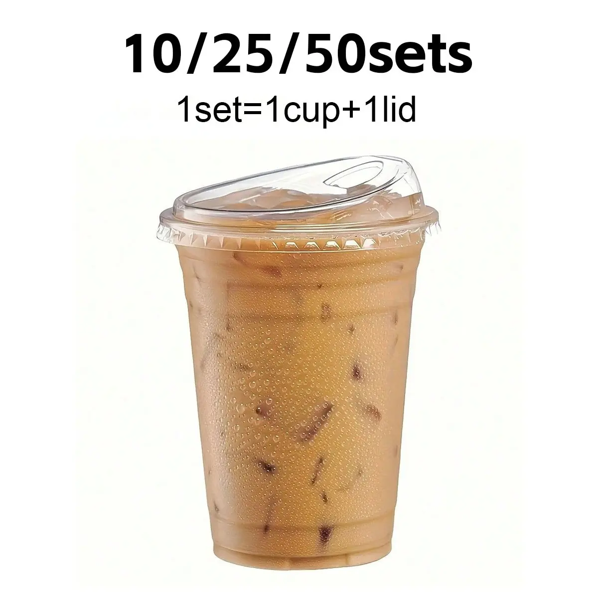 10/25/50 Pack 12oz Transparent Coffee Cups with Lids, Plastic, Ideal for Iced Coffee, Smoothies, Cold Drinks, Home, Cafe, Parties, Weddings, Restaurants