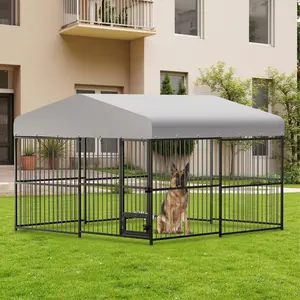 Outdoor Dog Kennel, 10x10x6 FT Dog Enclosure with Lock & UV-Resistant Waterproof Cover for Large Dogs Outside