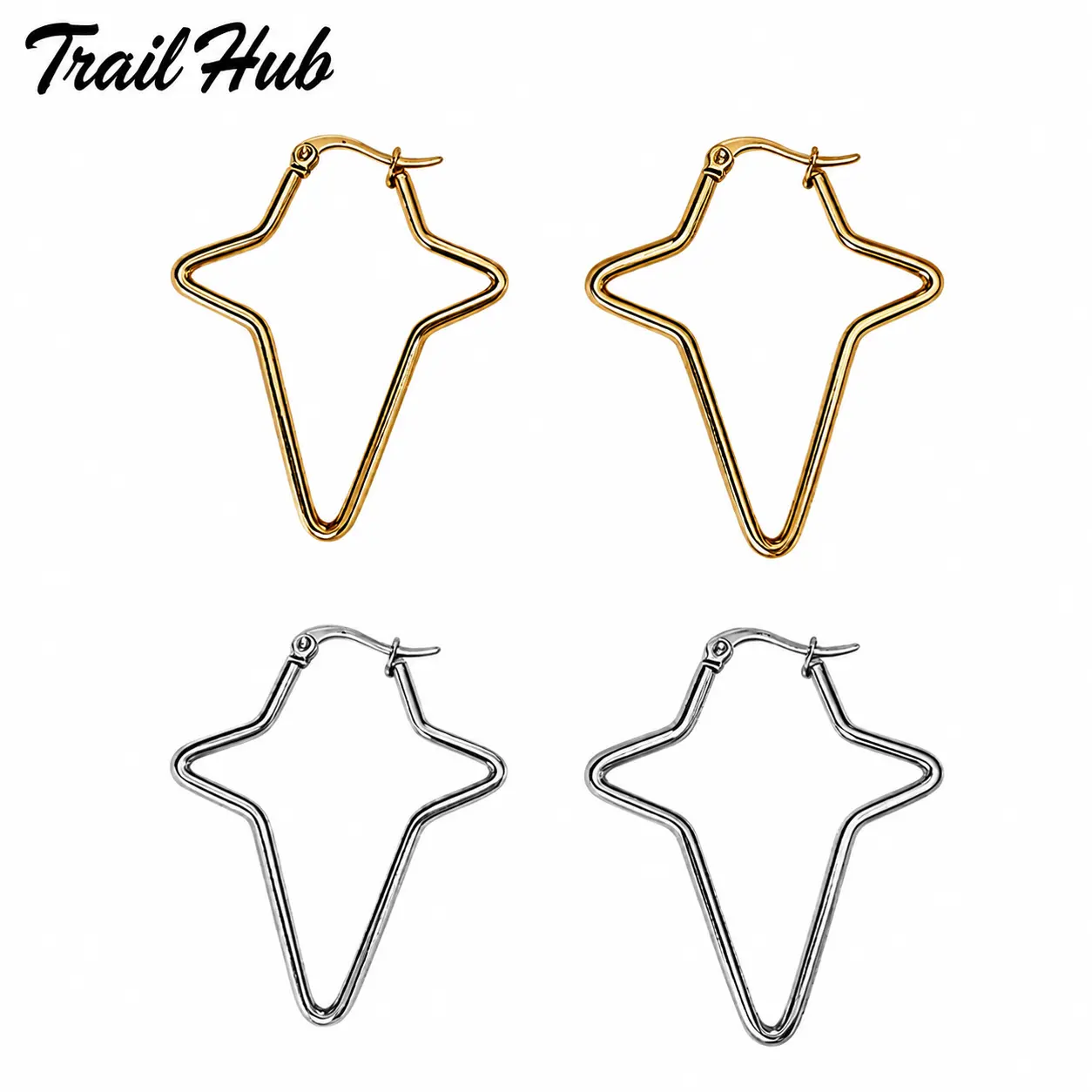 Minimalist Star-Shaped Earrings for Women – Hypoallergenic Stainless Steel Ear Hooks with Polished Gold Finish, Lightweight Everyday Jewelry Suitable for Sensitive Ears and All-Day Wear