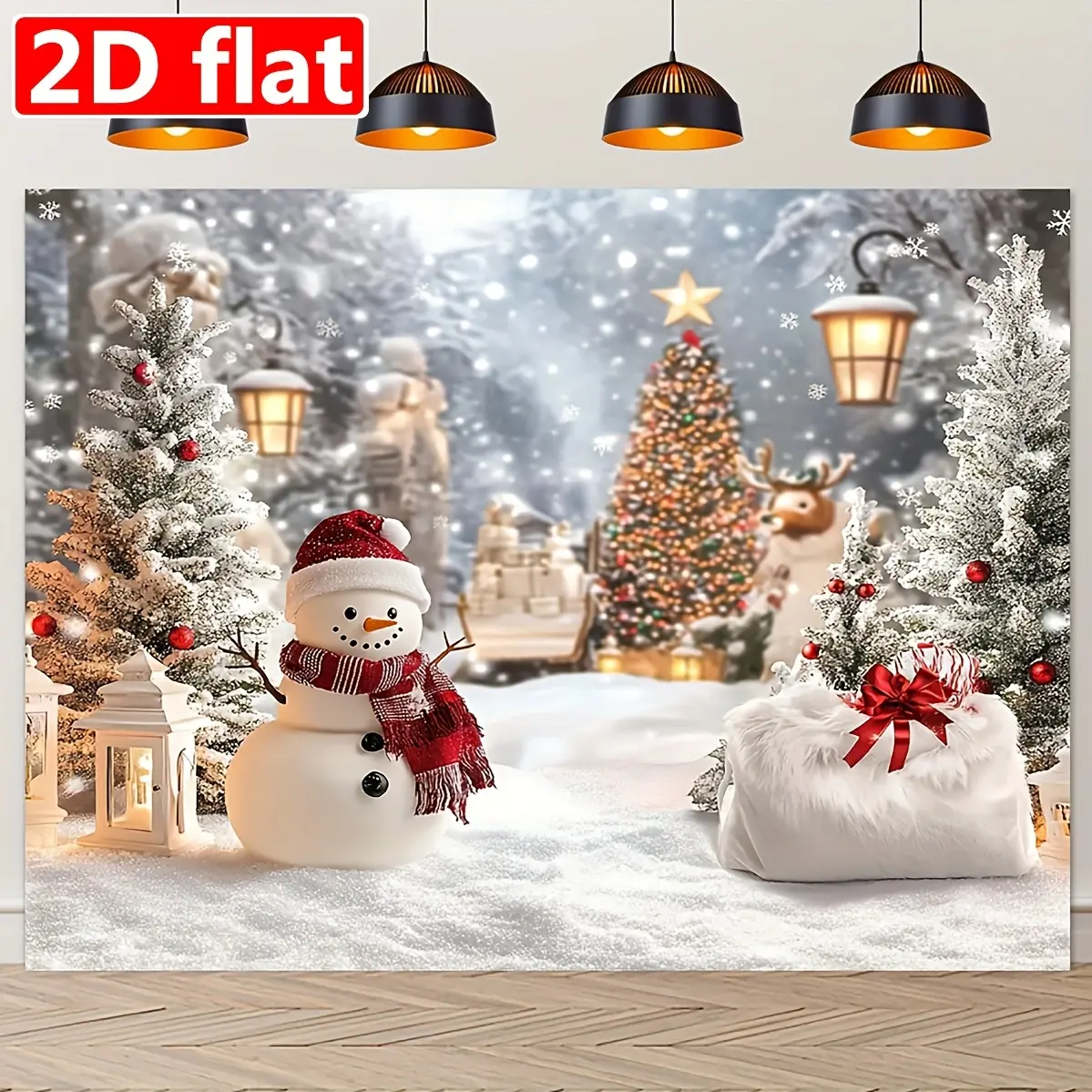 Cozy Festive Snowman-Pine Tree Print Polyester Christmas Backdrop, Hanging Winter Holiday Party Banner Wall Tapestry, Xmas Photo Booth Prop & Decoration