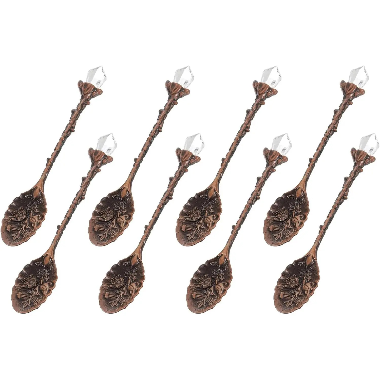 8 count Retro  Alloy Coffee Spoons - 4.3 Inch  Carved  Spoon With Leaf Flower  for Dessert, Ice Cream, Stirring, Mixing - Red