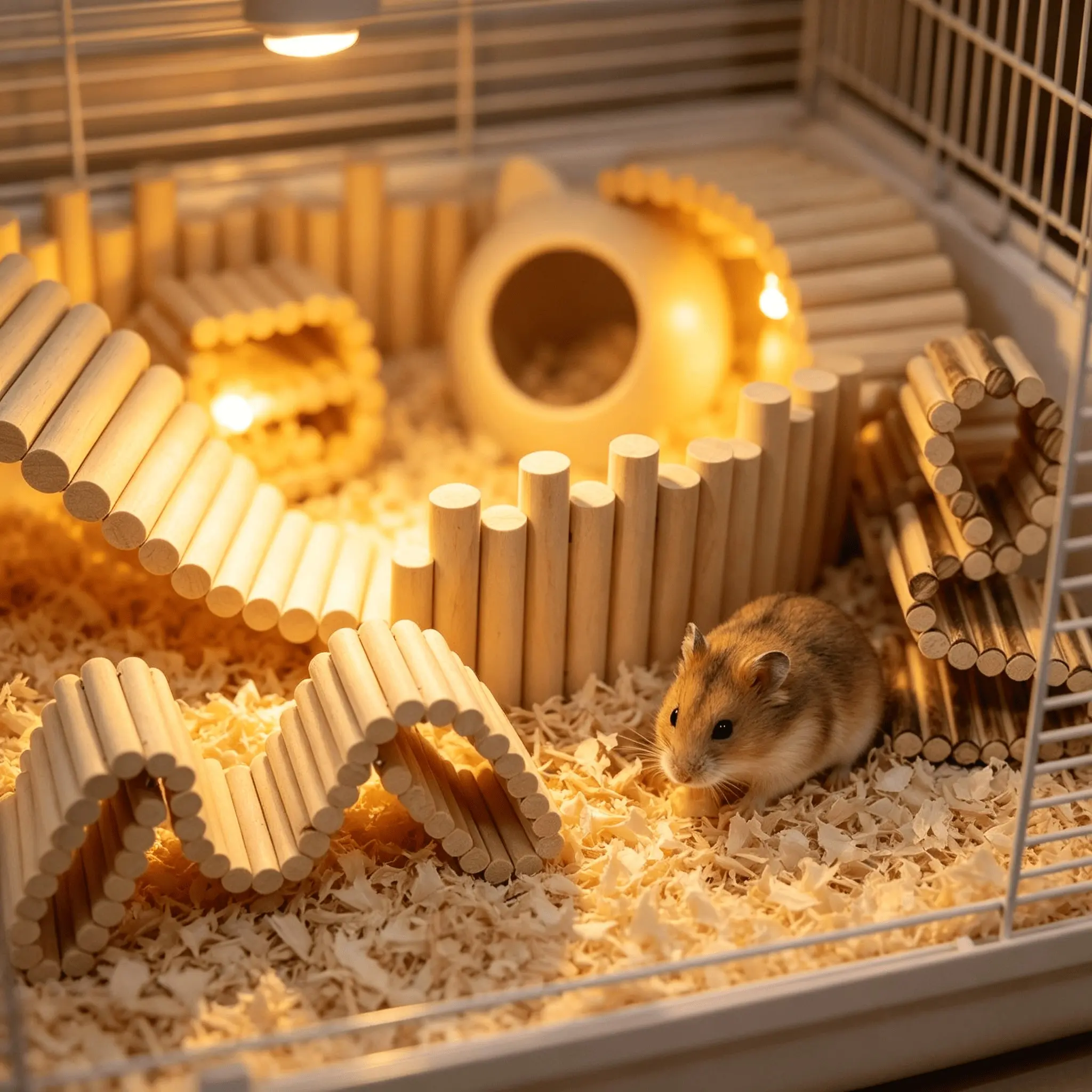 1 piece of hamster habitat accessory, available in multiple sizes, double-layer platform partition fence, DIY small pet free-building accessory, covers mainstream small rodent pets, natural wood, multiple shapes for free combination