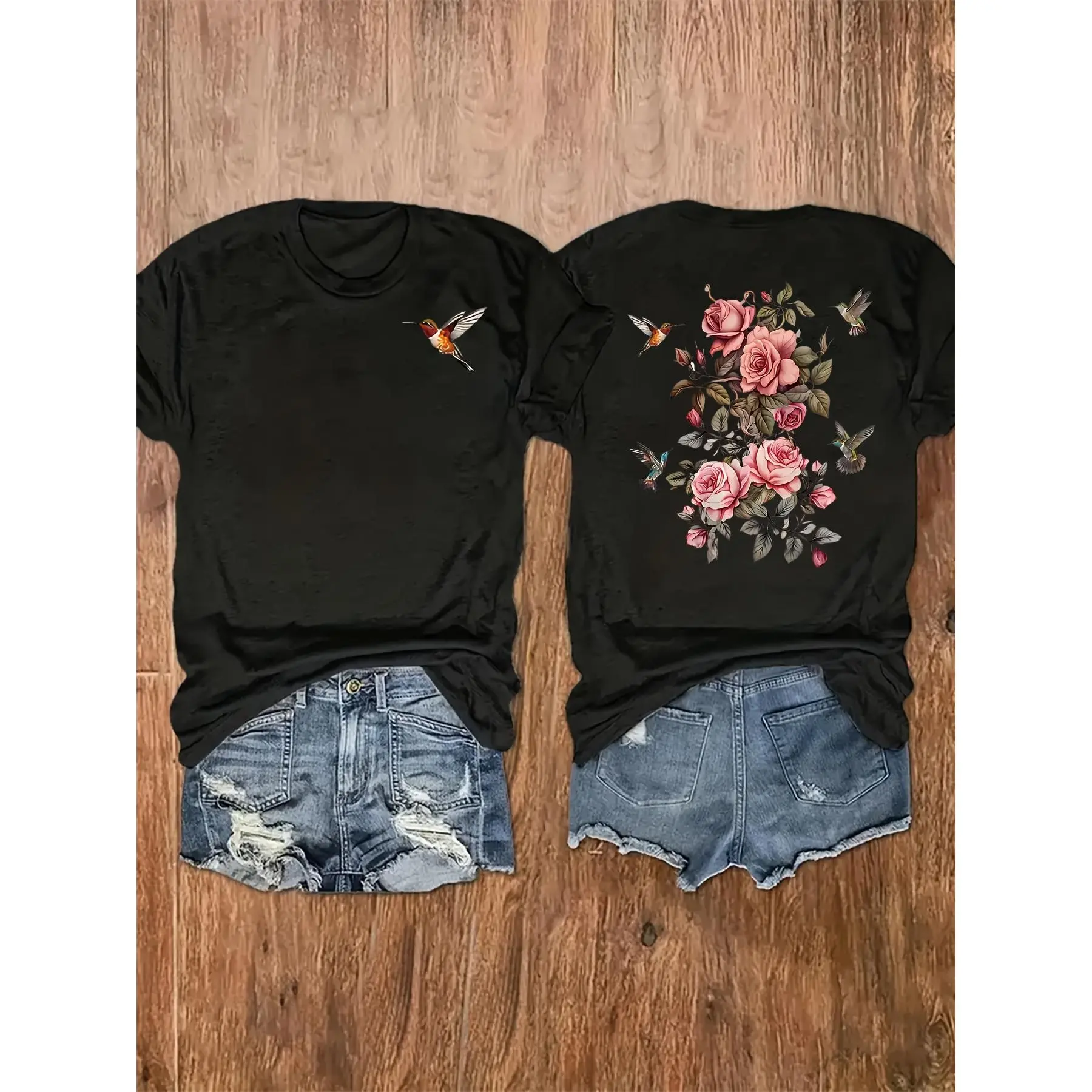 Women's Floral Graphic T-Shirt, Casual Short Sleeve Crew Neck Top Made from Comfortable Smooth Polyester, Shortsleeve, Fabric, Fit, Tshirt, Casual Wear, All Over Print, Machine Wash