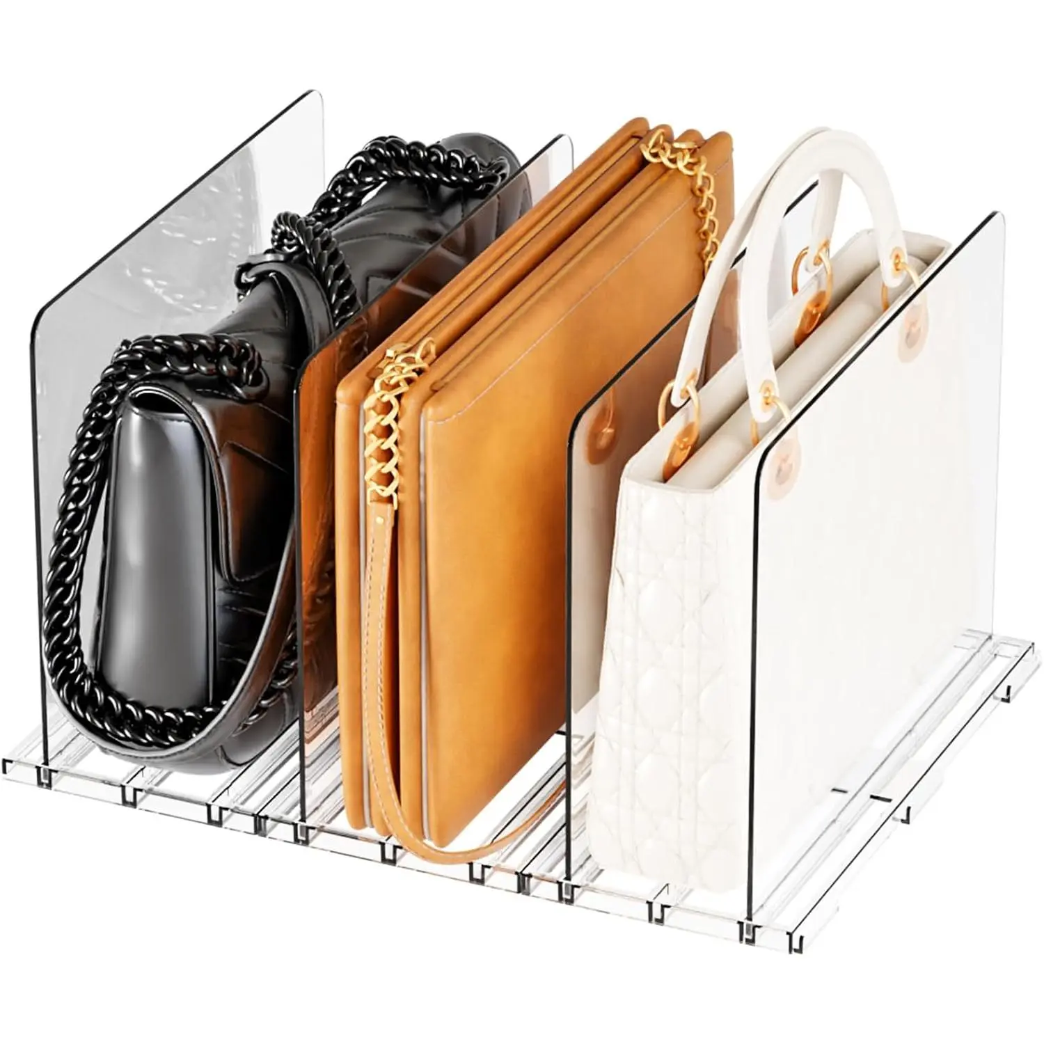 Clear  Shelf Dividers for Closet Organization,4 Pack Adjustable Bags,Clutch,Purse Organizer and Storage,Handbag Organizer for Closets,Purse Divider,8.8″ Tall Sweater,Tshirt,Towel Divider