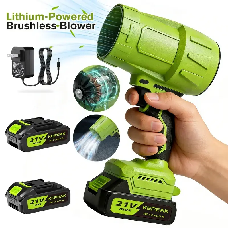 KEPEAK 21V Brushless Cordless Jet Blower - Handheld Leaf Blower with Variable Speed Trigger, 21v Power Rechargeable Air Duster for Indoor Outdoor Cleaning Tasks, Yard Leaves Removal,toolupgrade
