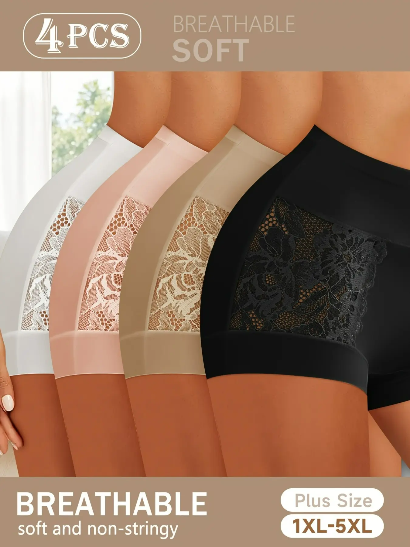 4pcs Women's Lingerie Set, Floral Embroidered Side Panel Design, High Stretch Bodycon Cut, Mature Female All-Season Underwear