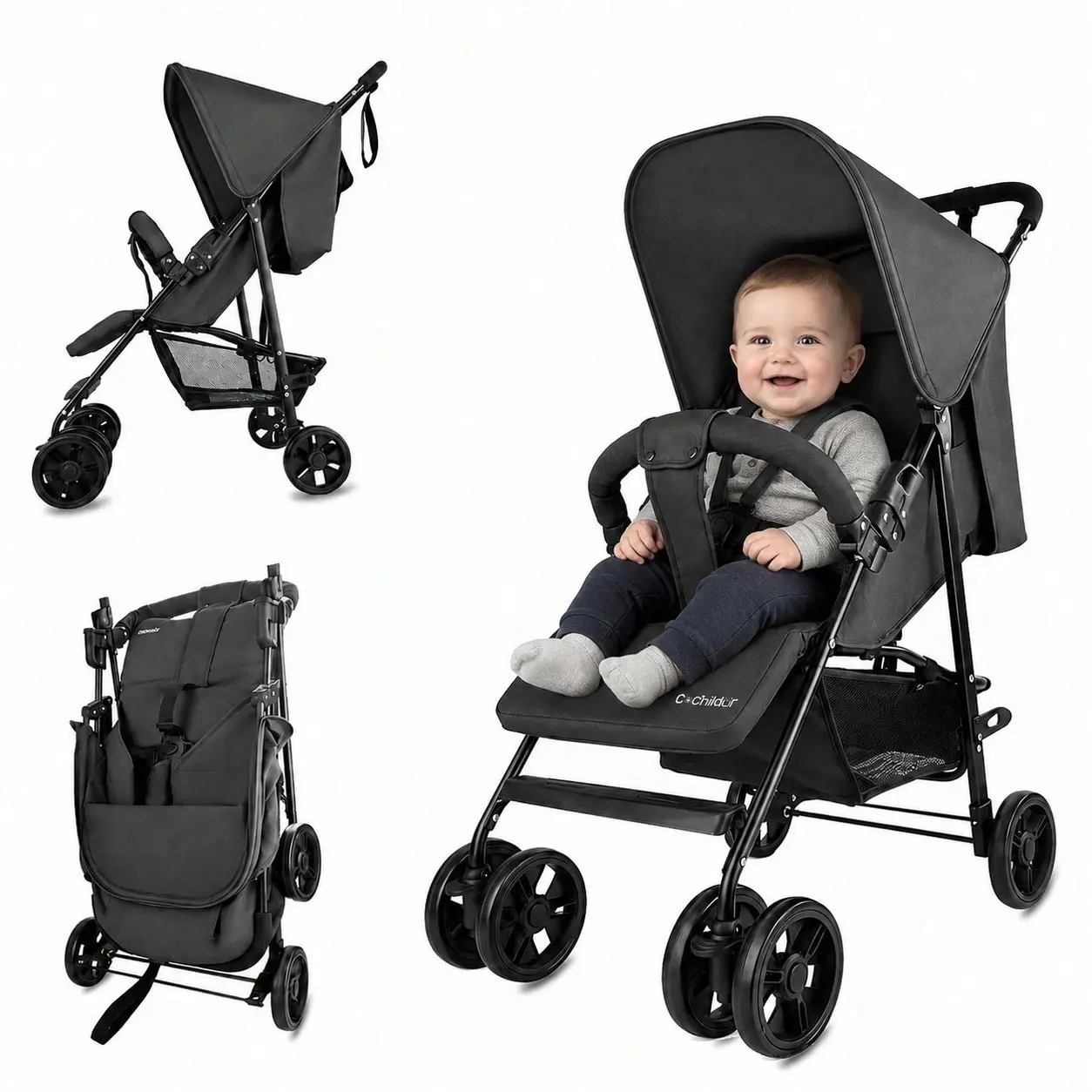 Cochildor 2-in-1 Lightweight Foldable Bassinet Stroller, Adjustable Sunshade Roof, Suitable for 0-3 Years, Outdoor Travel & New Parent Holiday Gifting