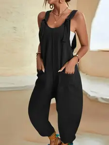 Plus Size Women's Solid Color Pocket Romper, Comfortable and Stylish One-Piece, Perfect for Casual Wear, Available in Multiple Colors
