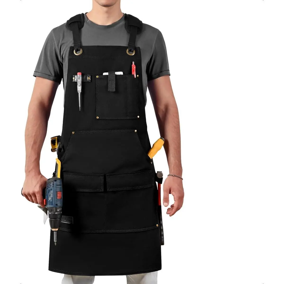 Men's Cotton Waterproof Heavy-Duty Canvas Woodworking Apron - Multifunctional Antistain Workshop Apron with Large 28x33.5" Tool Pockets, Adjustable Strap, Ideal for Shop Carpenters, Dads Gifts