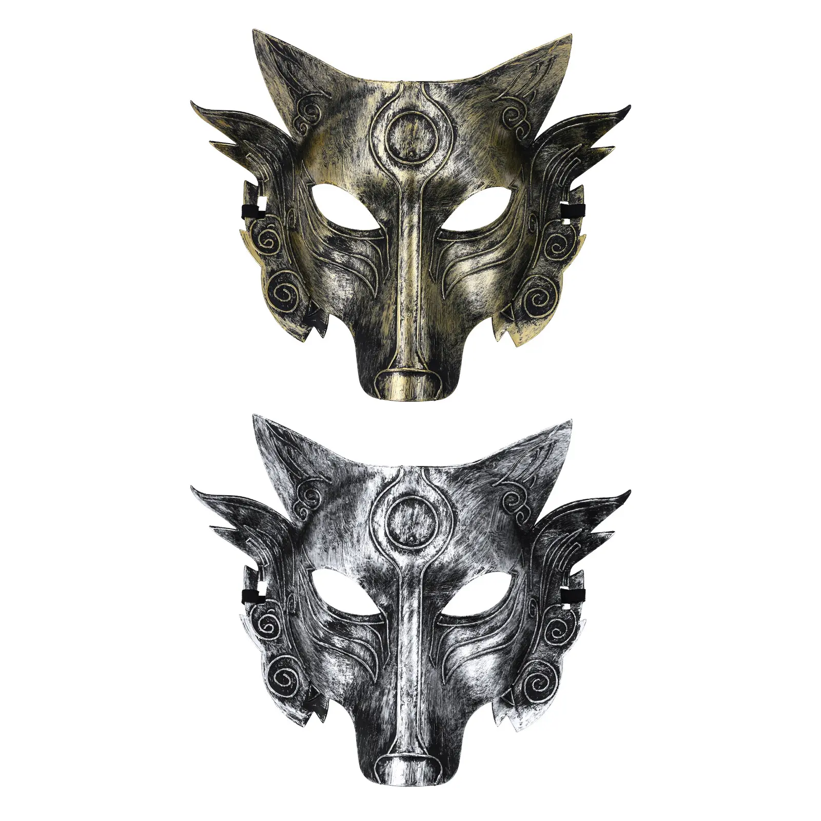 2pcs Gold & Silver Wolf Masquerade Masks, Lightweight Eco-Friendly Plastic Half Face Props for Halloween Cosplay Party, Secure, Adjustable, Wolf Motif, Animal, 11.81 X 8.66 Inches, Evening, Creative Masks, Mysterious Ambiance, Elasticity