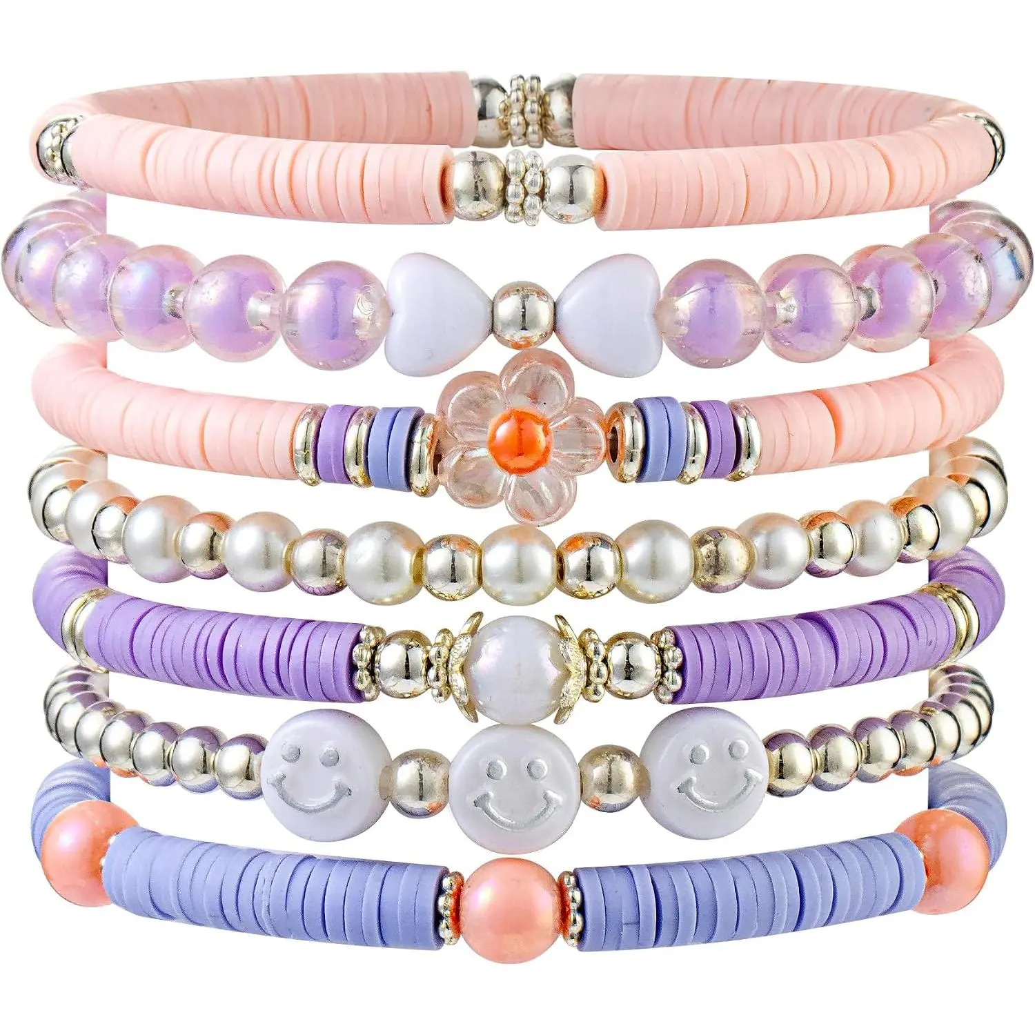 Heishi Preppy Bracelets, y2k Kawaii Stuff, Bohemian Beaded  Stackable Bracelet Set, Aesthetic ,Gifts for Women