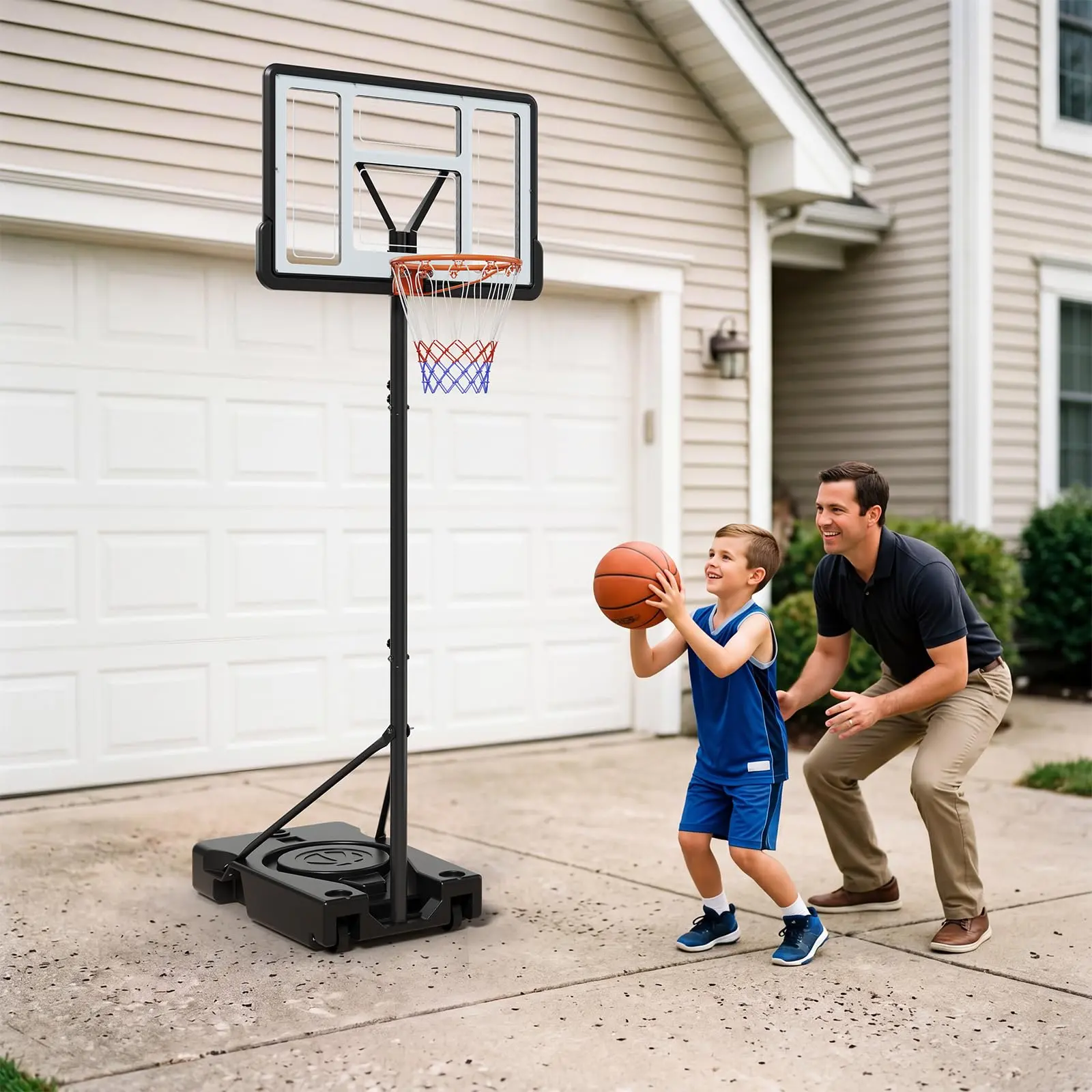 Portable Basketball Hoop System, 4.43-10 ft Adjustable Height - 44" Shatterproof Backboard - Sturdy Large Base with Wheels - Easy Assembly Indoor/Outdoor Goal