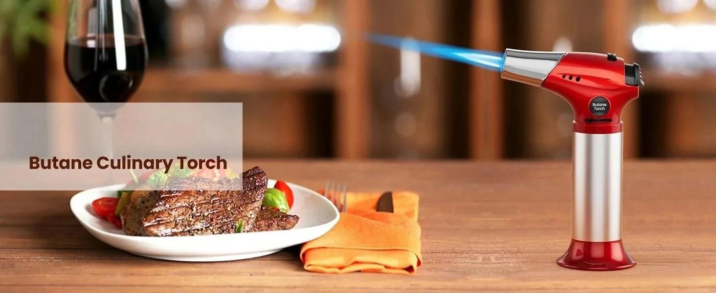 THE WELL KEPT Creme Brulee Torch, Refillable Butane Torch Lighter, Kitchen Torch Food Torch with Safety Lock & Adjustable Flame for Baking, Crafts, BBQ (Gas Not Included) Bakeware Red