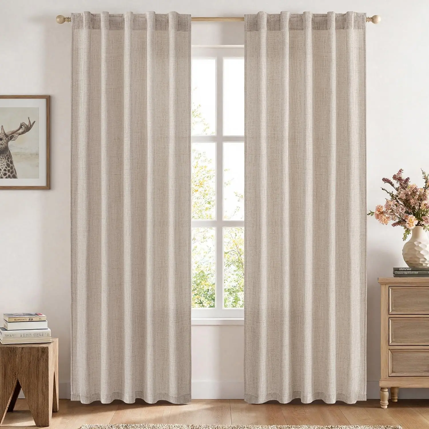 Faux Linen Semi Sheer Curtains 84 Inch Length 2 Panels Natural Light Filtering Burlap Drapes with Back Tab Rod Pocket for Living Room Bedroom 42W x 84LGift