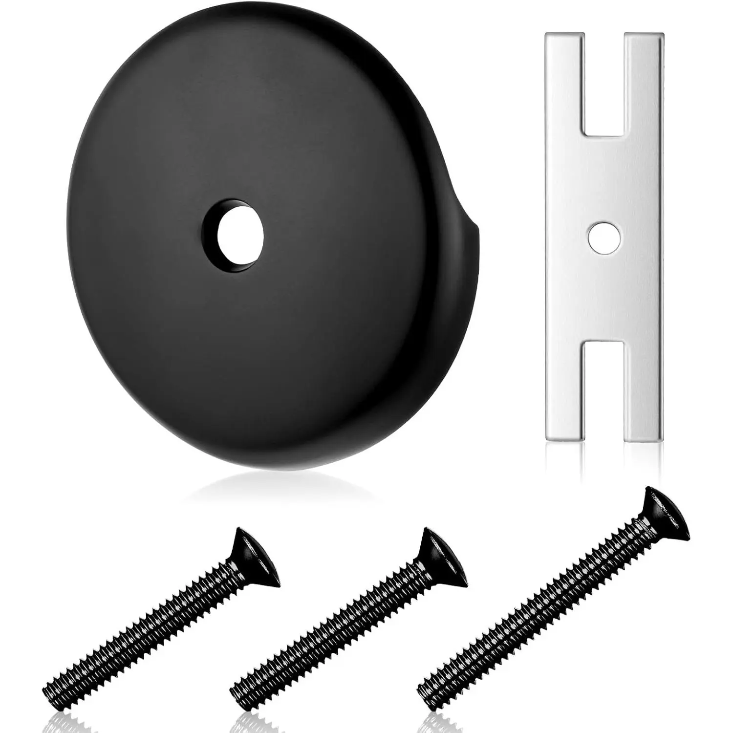 Bathtub Drain  Hole Overflow Faceplate, Stainless Steel Single Hole Bathtub Overflow Drain Cover, Single-Holes Bath Tub-Drain Overflows-Plate with Matching Screws (Matte Black)