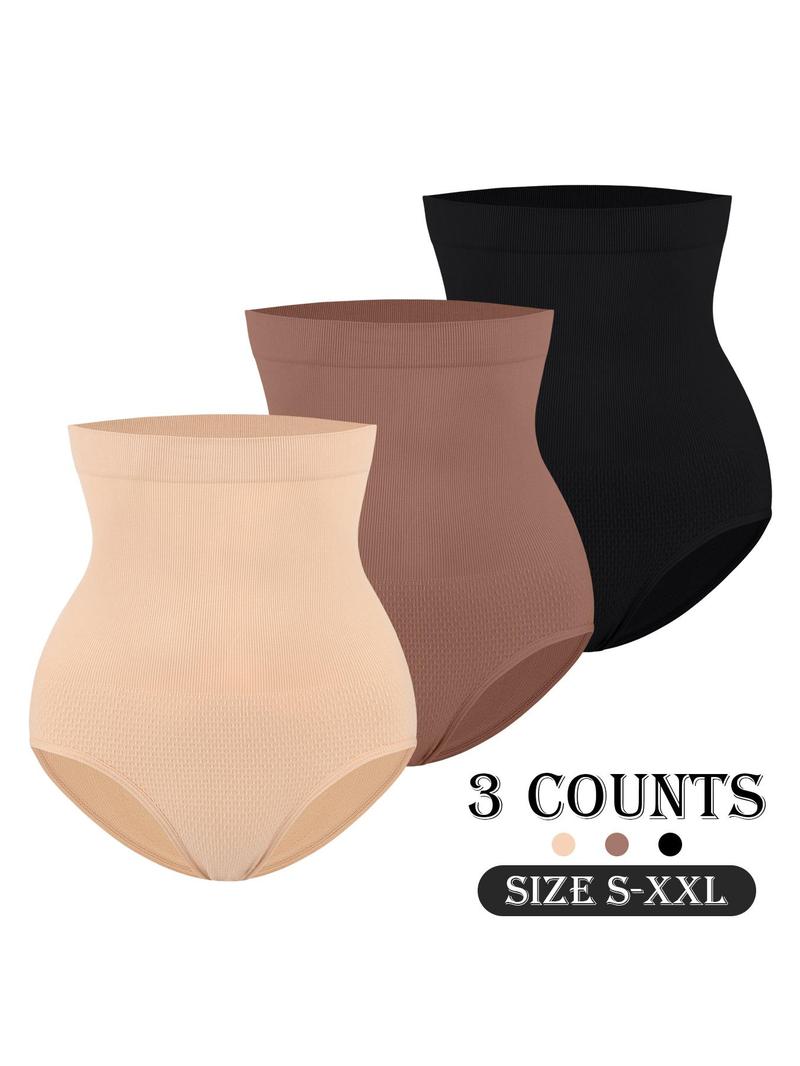 Women's Solid High Waist Knicker, Seamless Comfortable Breathable Panty for Daily Wear, Summer Clothes, Underwear for All Seasons, Tummy Control Clothing