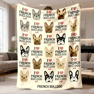 2026 New Flannel Blanket 1Pc Comfortable French Bulldog Design - Soft, Warm, Durable, Suitable For All Seasons, Great Gift For Dog Enthusiasts, Perfect For Couch, Bed, Workplace, And Travel, Ideal Birthday Gift, Present For Dog Lovers