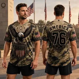 USA Patriotic Baseball Jersey, Eagle American Flag Camo Jersey, USA 250th Anniversary Shirt, Military Style, Veterans 250th Anniversary Gifts