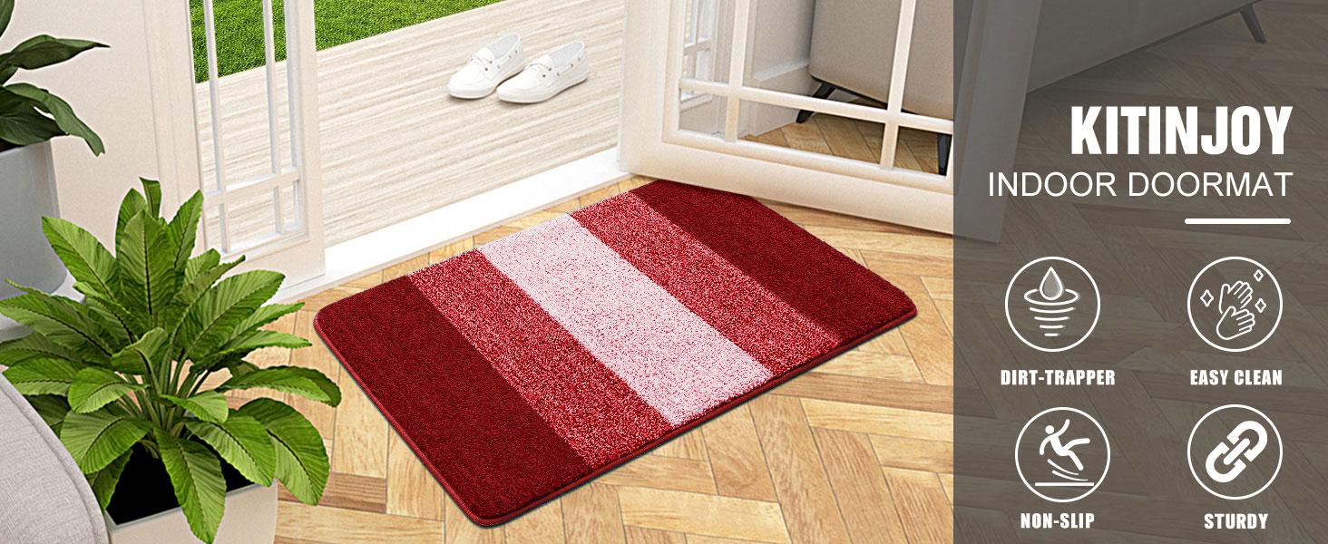 Indoor Door Mat, 36x24 Non-Slip Absorbent Dirt Trapper, Low-Washable Inside Entrance Front Mat, Sturdy Soft Doormats for Entryway, Burgundy