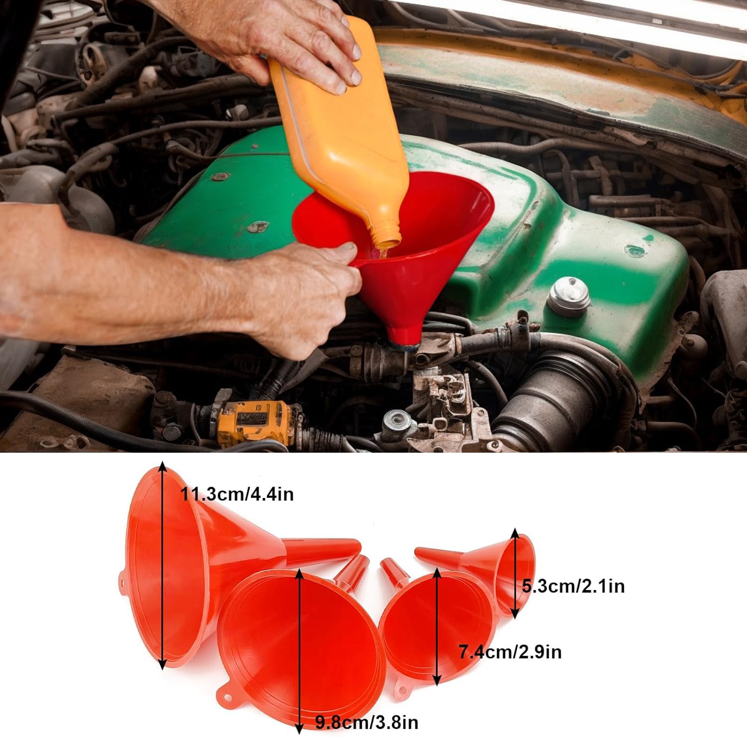 10 count Funnels for Automotive Use,Automotive Funnel Set with Wide Mouth Long  Hose, Flexible Oil Transmission  Funnel Kit for Oil Change