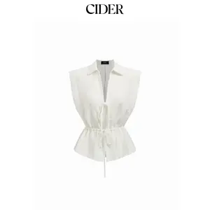 Cider Linen-blend Collar Drawstring Sleeveless Blouse SummerWins SummerFinds