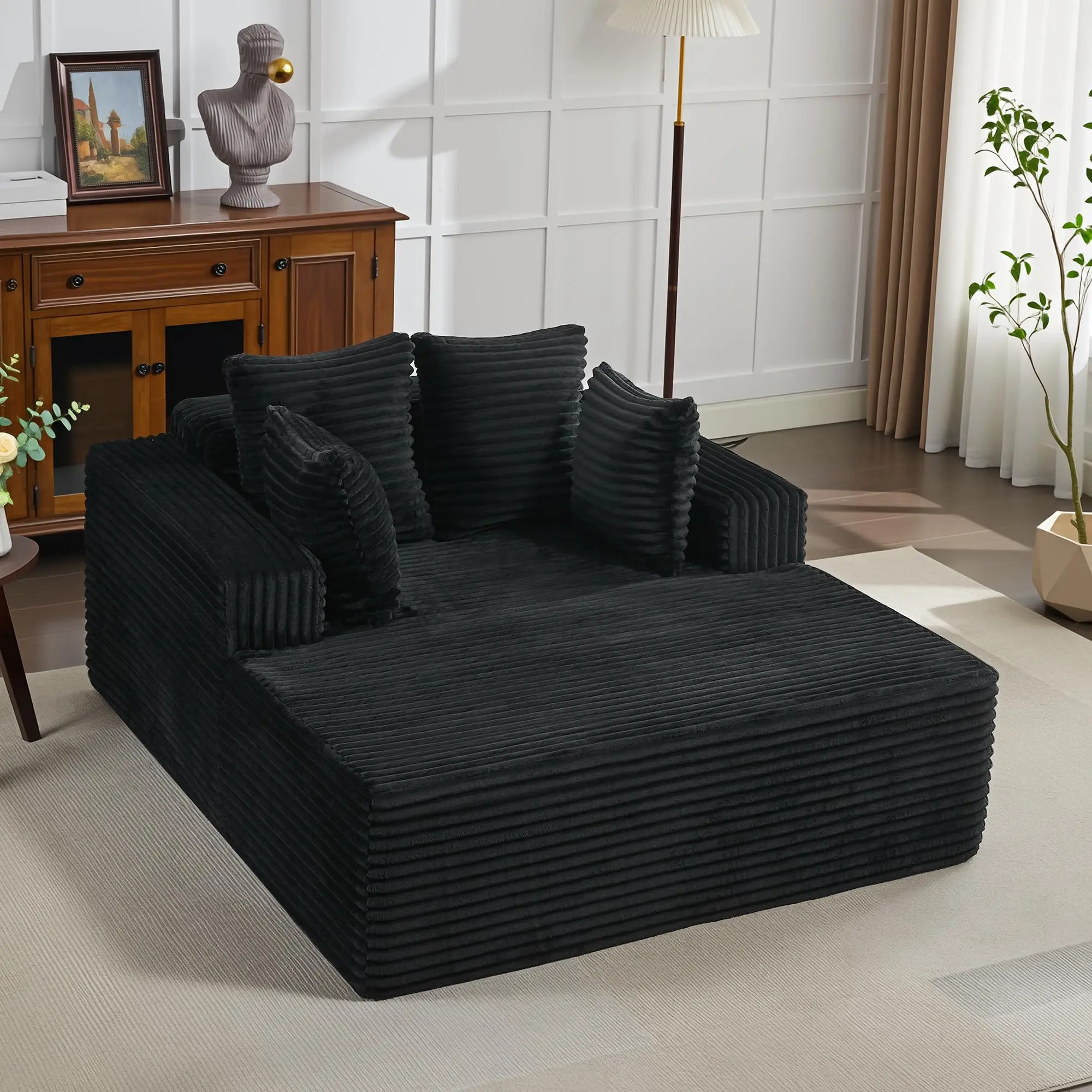 Garvee Oversized 54.3" Wide Corduroy Sleeper Sofa with High-Density Foam, 4 Pillows, Armrests, and No Assembly Required - Comfortable Cloud Sofa for Living Room, Bedroom, or Apartment