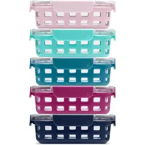 3.4 Cup Meal Prep Sets 10Pc, 5 Pack Set- Glass Food Storage Container with Silicone Sleeve and Airtight BPA-Free Plastic Lids, Dishwasher, Microwave, and Freezer Safe, Evening Orchard
