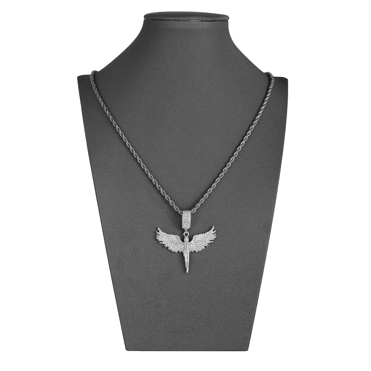 Full of Diamonds Angel Muse Spreads Wings Three-dimensional Feathers Fallen Angel Pendant | Hip Hop Trend Sweater Chain for Men and Women | Dainty Gold Initial Letter Necklace | Stylish Daily Wear Jewelry & Perfect Gift for Him