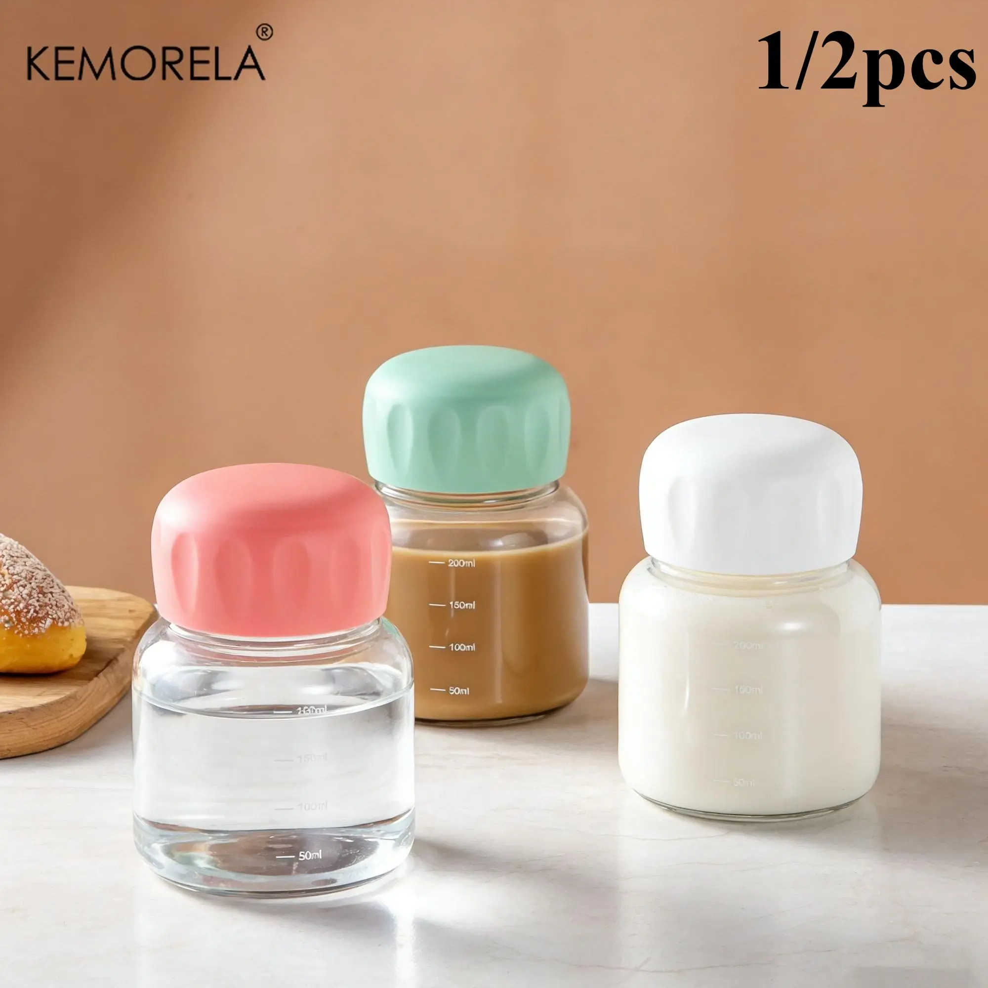 Kemorela Mini Glass Milk Bottle with Lids, Portable Drink Containers for Coffee, Milk & Herbal Tea, Compact Travel Friendly Glassware, Glass Drinking Bottle, Glass Drinking Bottles with Lids, Portable Drinkware