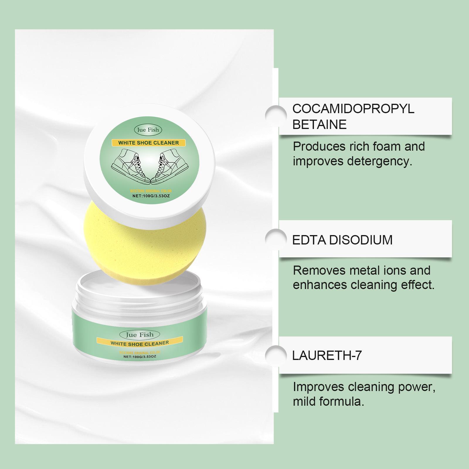 White Shoe Cleaner Cream Multipurpose No-Wash Solid Comes with Sponge Removes Stains Ideal for Leather Silicone Car Interiors Mild Non-Irritating Eco-Friendly YT