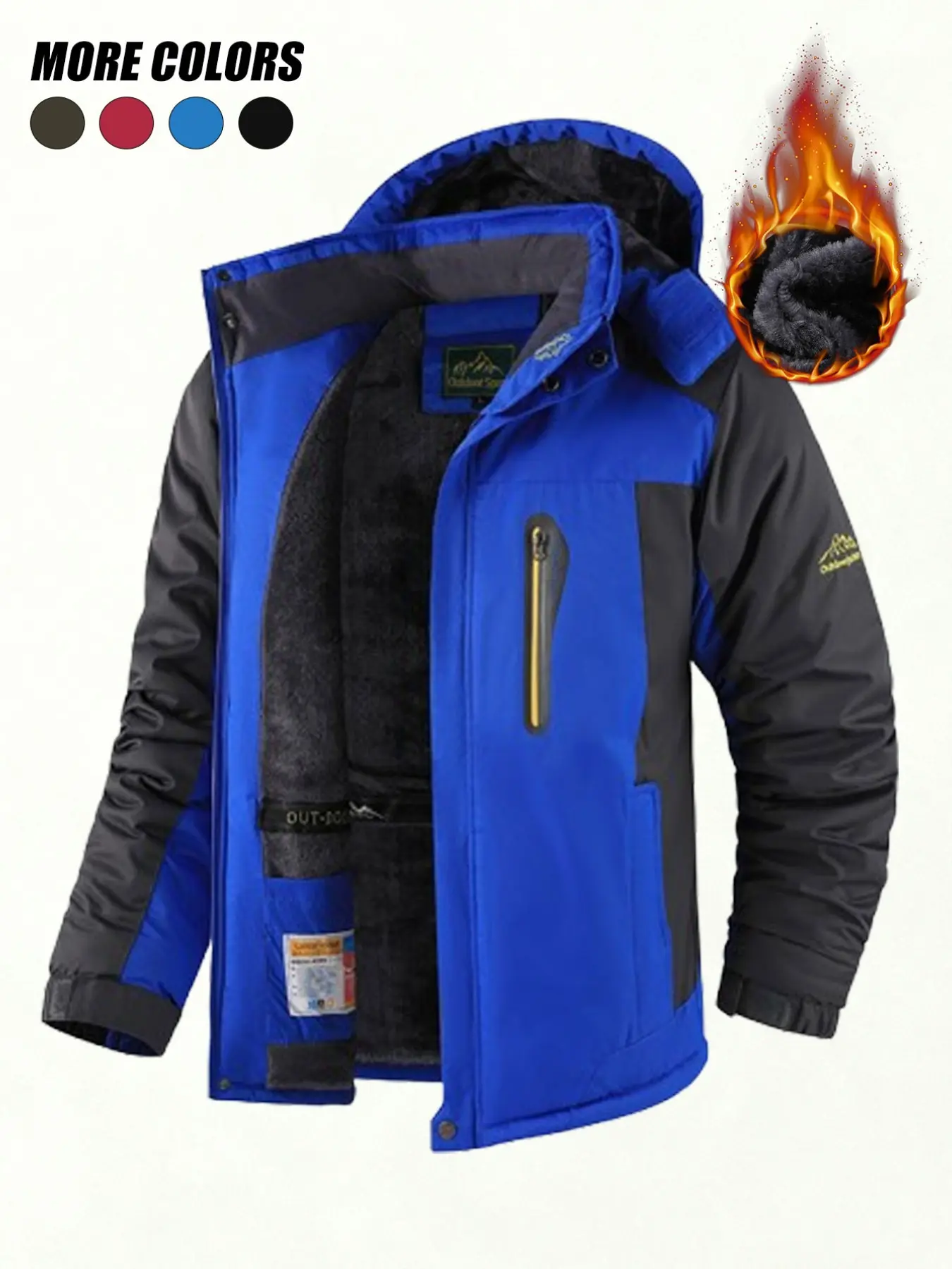 Men's Winter Outdoor Jacket, Thickened Fleece Lining, Windproof Waterproof, Ideal for Fishing Hiking Cycling, Men's Warm Cozy Outdoor Sports Outerwear
