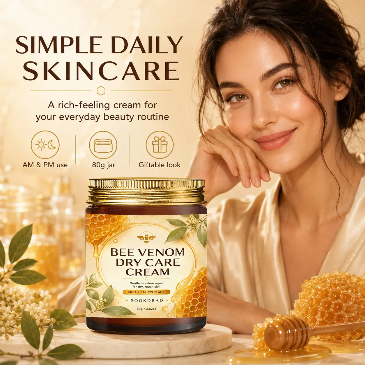 Bee Venom Dry Care Cream, Urea, Salicylic Acid, Gentle Moisture Repair, For Dry Rough Skin, 80g
