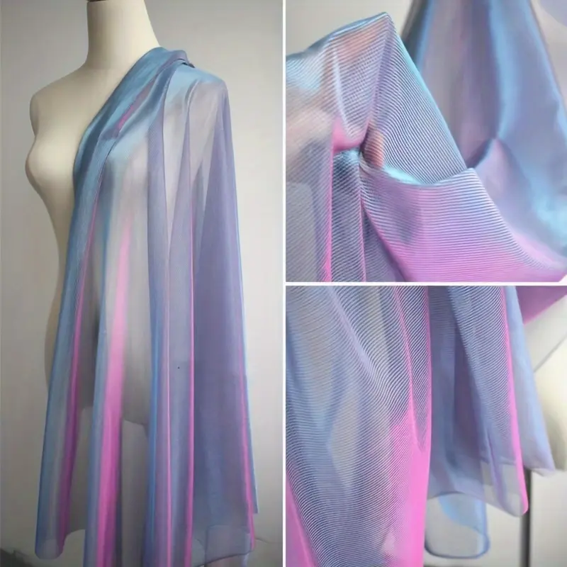 1PC Pink Mesh & Peacock Green-Blue Color-Shift Shimmer Sheer Organza Tulle Fabric - DIY Sewing Material for Prom Dress, Traditional Draping Fabric for Photo Backdrop, Ideal for Craft Lovers, Diy Home Projects