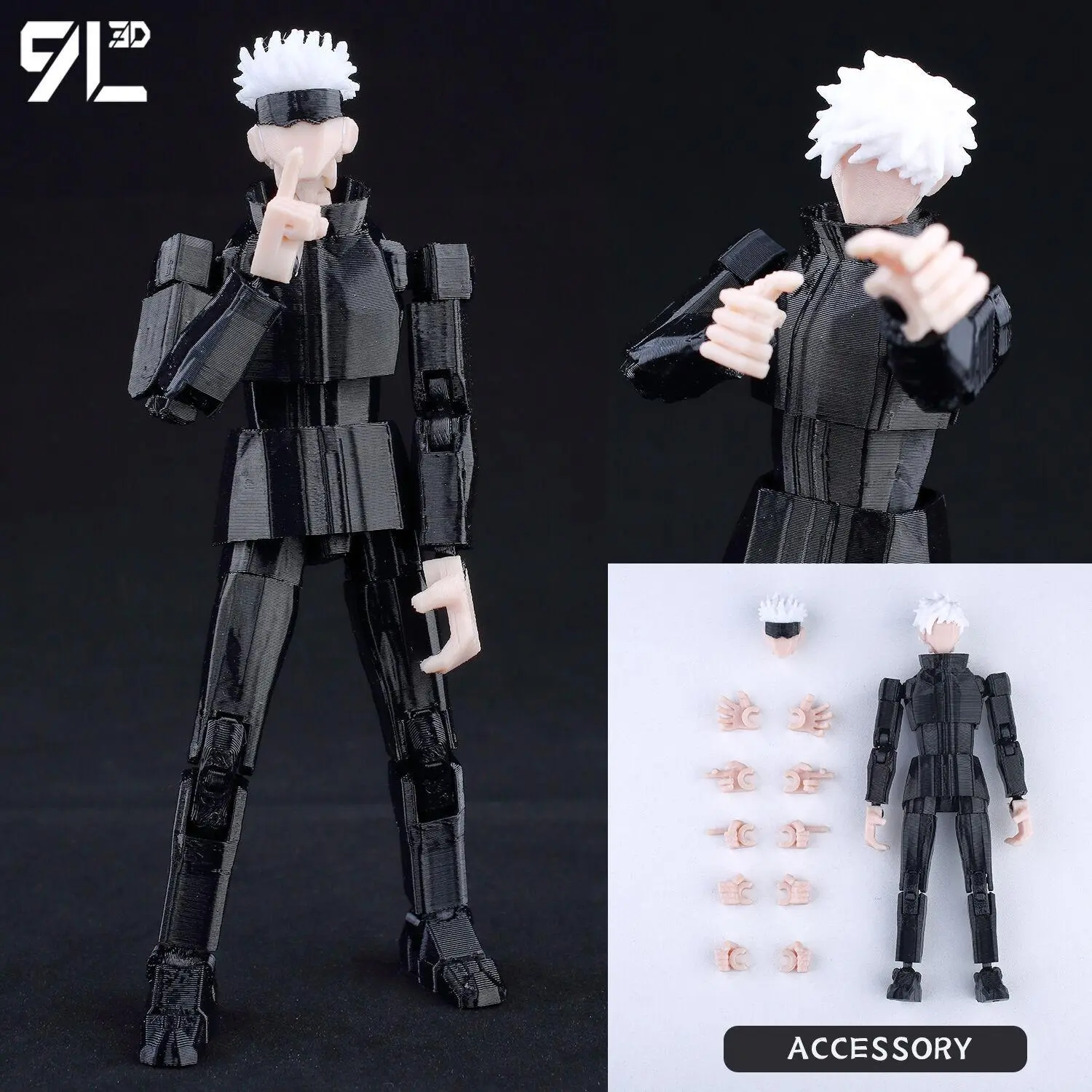 9L Jujutsu Kaisen 3D Printed PVC Mini Figure Set - Satoru Gojo (Black Outfit, Grey Pants), Geto Suguru Collectible Statue for Collecting, Home Decor Gift for Anime & Manga Fans