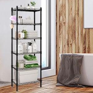 Shelf 6 Wier Metal Shelves Storage Rack Shelving Unit Organizer for Kitchen Laundry Garage Bathroom Pantry Closet OfficeAdjustable Hanging Hangable Black