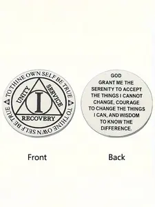 1 custom-engraved 1-Year Sobriety Commemorative Coin, celebrating the anniversary of sobriety; Alcoholics Anonymous sobriety commemorative token; Alcoholics Anonymous gift