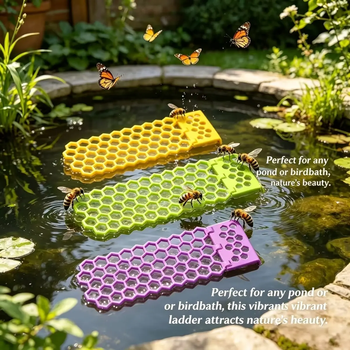 6PCS Honeycomb Floating Bee Water Feeder, Foldable Plastic Insect Watering Station for Bees and Butterflies, Safe Landing and Drinking Platform for Garden, Pond, Apiary and Outdoor Nature Decoration, Lightweight, Easy Storage