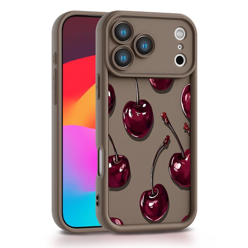 A stylish deep red cherry pattern soft TPU shockproof anti-drop full-coverage phone case, compatible with iPhone 17/16/15/14/13/12/11/x/xs/xsmax, a gift for friends, family, and yourself.
