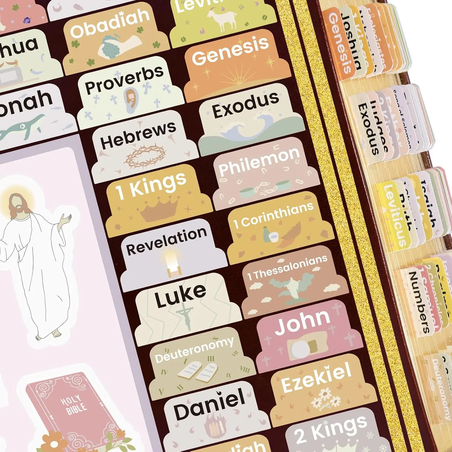 Tabs with  Stickers, Laminated  Tabs for Women & Men, Christian Gifts, Boho Theme, Large Print  Tabs for Easy Navigation,  Book Index Tabs Labels,  Study Supplies