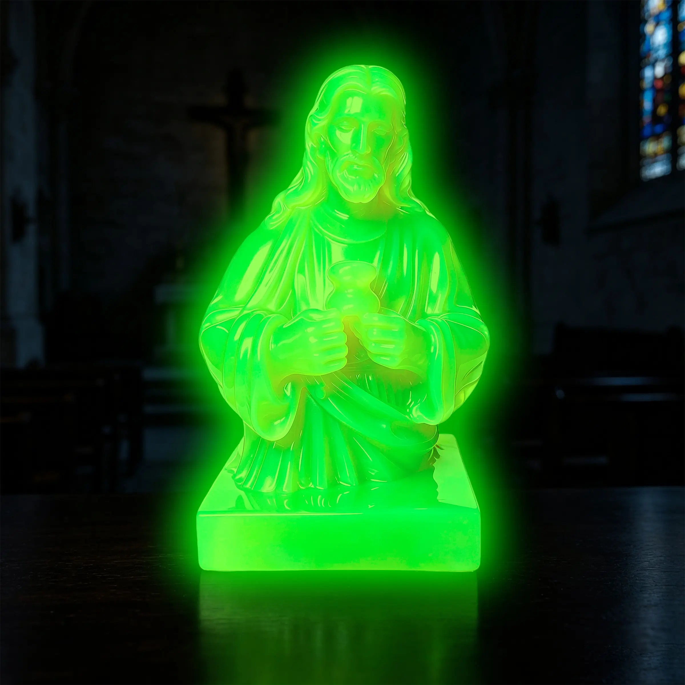 Glow In The Night Jesus Statue Figurine, Retro Style Religious Decor, Unplated Precious Metal, Ideal for Home Décor, Collectible Statue
